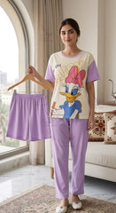 Lavender Daisy 3-Piece Nightwear Set for Women