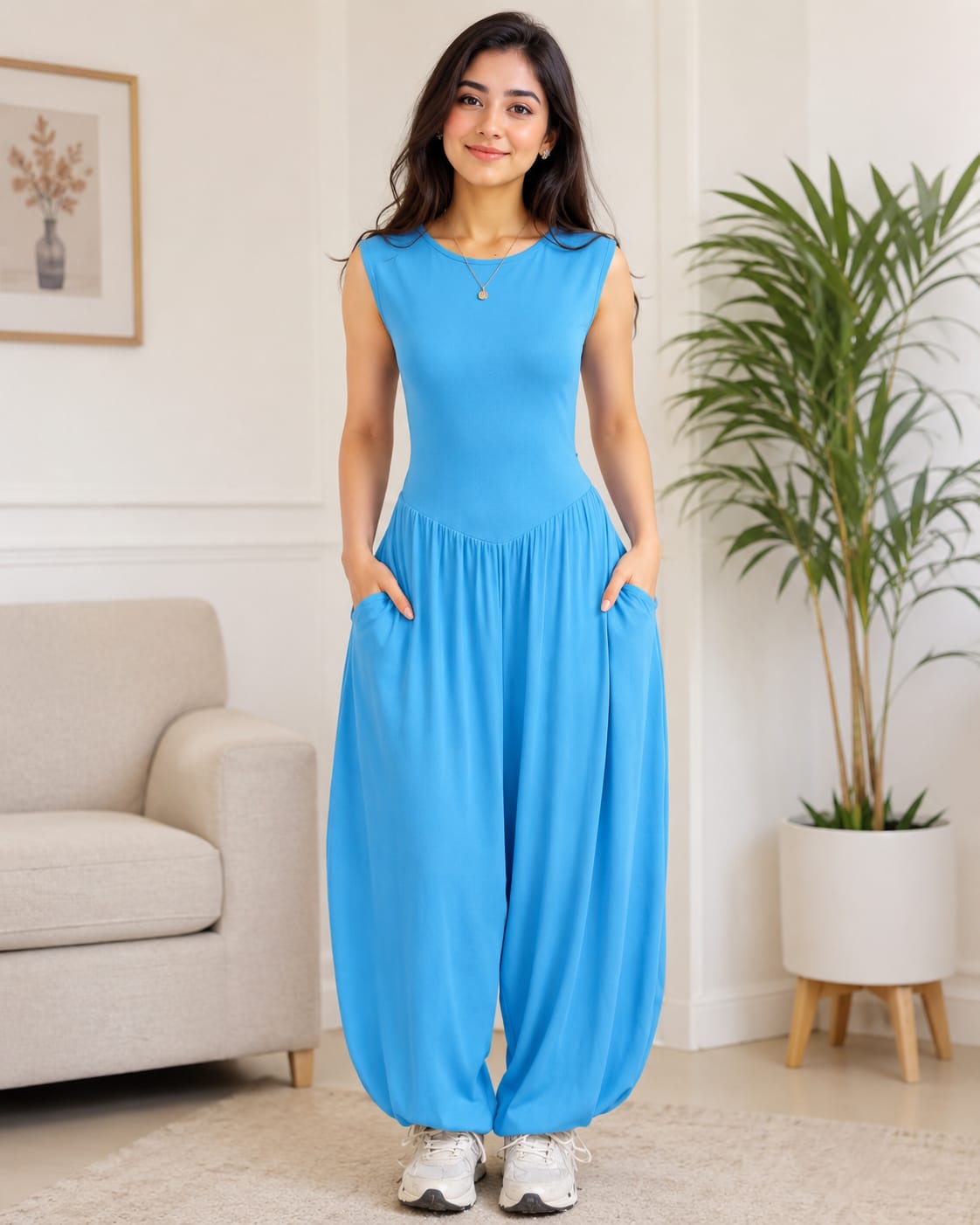Sleeveless Jumpsuit-Sky Blue