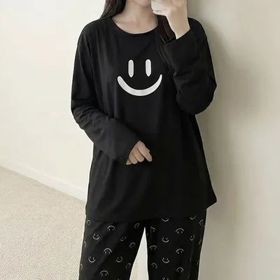 Black Smiley Mood PJs Set