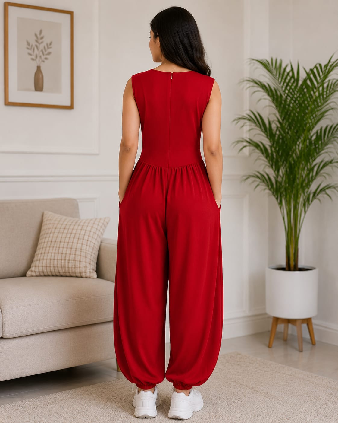 Sleeveless Jumpsuit-Red