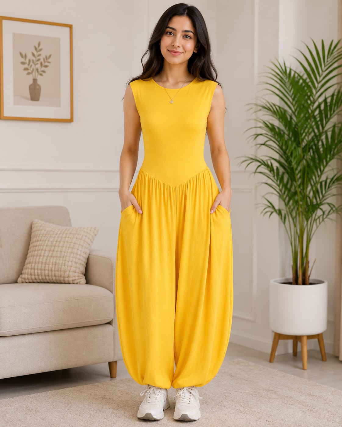 Sleeveless Jumpsuit-Yellow