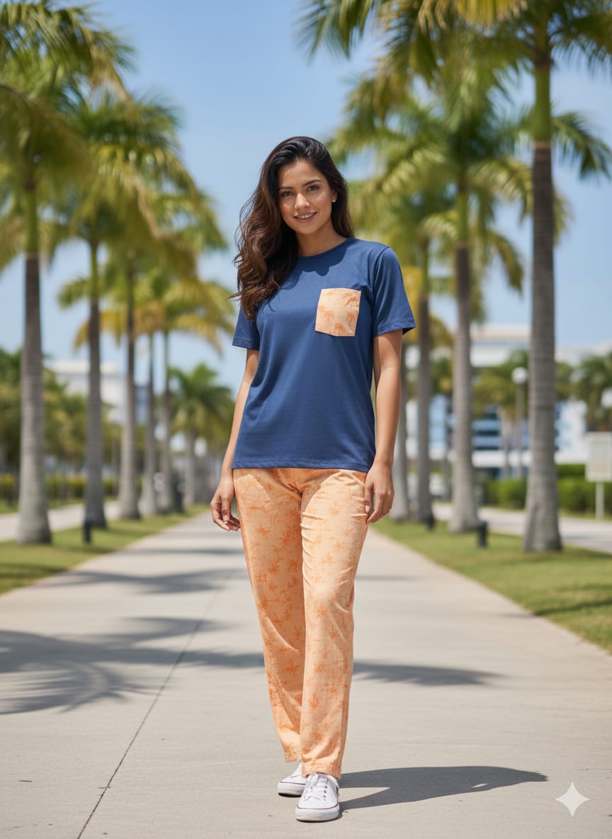 Midnight Peach Palm PJs Set