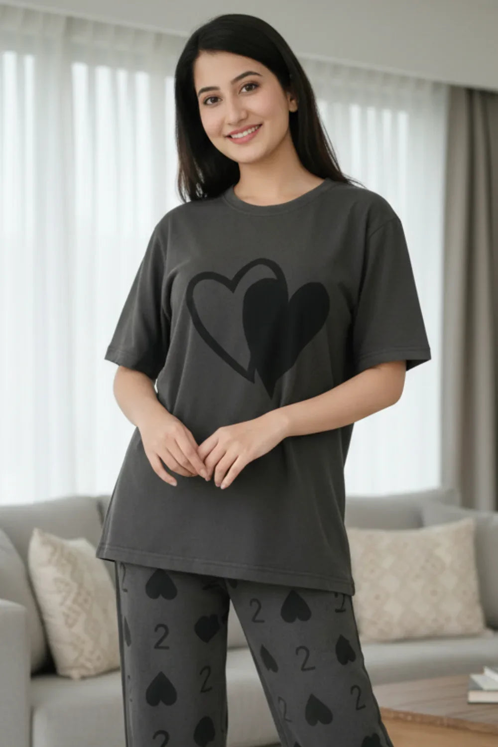 Dark Grey Heart PJs Set