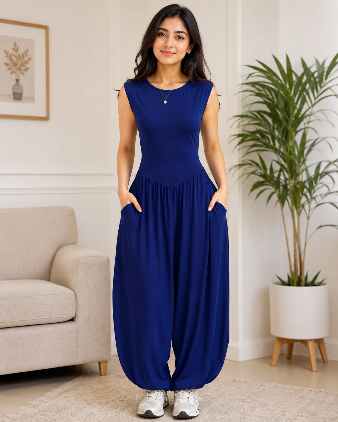 Sleeveless Jumpsuit-Navy Blue