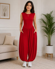 Sleeveless Jumpsuit-Red