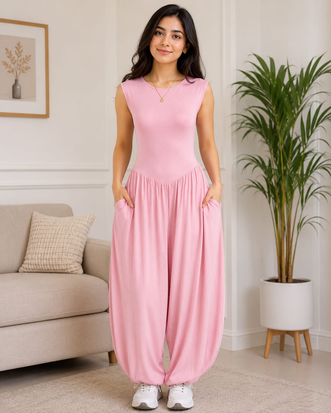 Sleeveless Jumpsuit-Pink